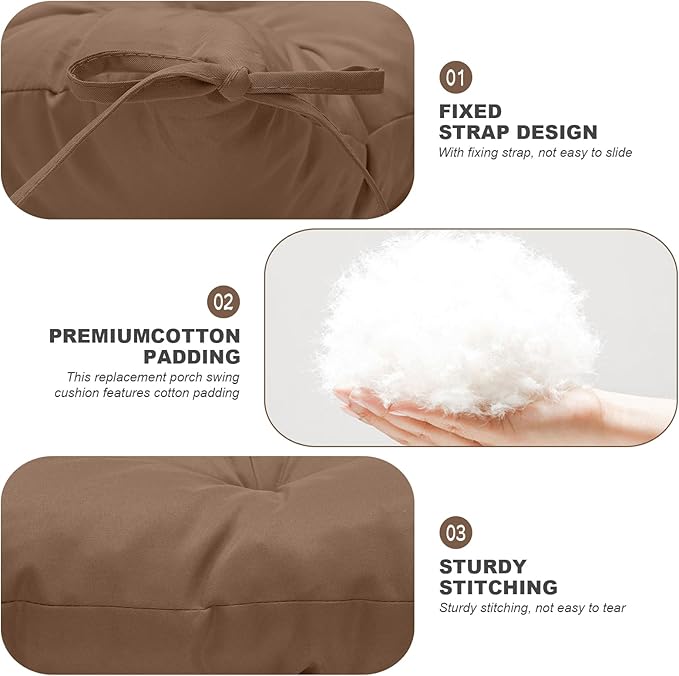 Porch Swing Cushions,Outdoor Cushions 3 Seater Replacement with Backrest, Waterproof Thickened Bench Cushion with Ties for Porch, Patio,Outdoor, Backyard and Garden (Coffee 47 * 40 in)