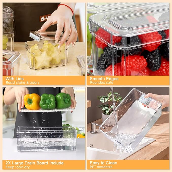 14Pack Fridge Organizer, Stackable Refrigerator Organizer Bins with Lids