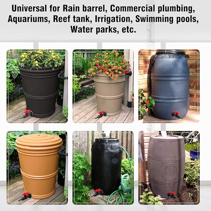 rain Barrel Spigot 1 inch PVC Bulkhead Adapter 1" I.D. Female Thread Red Switch Valve Garden kit, for 5/2.5/50/55/100 Gallon Water Tank rainwater stock