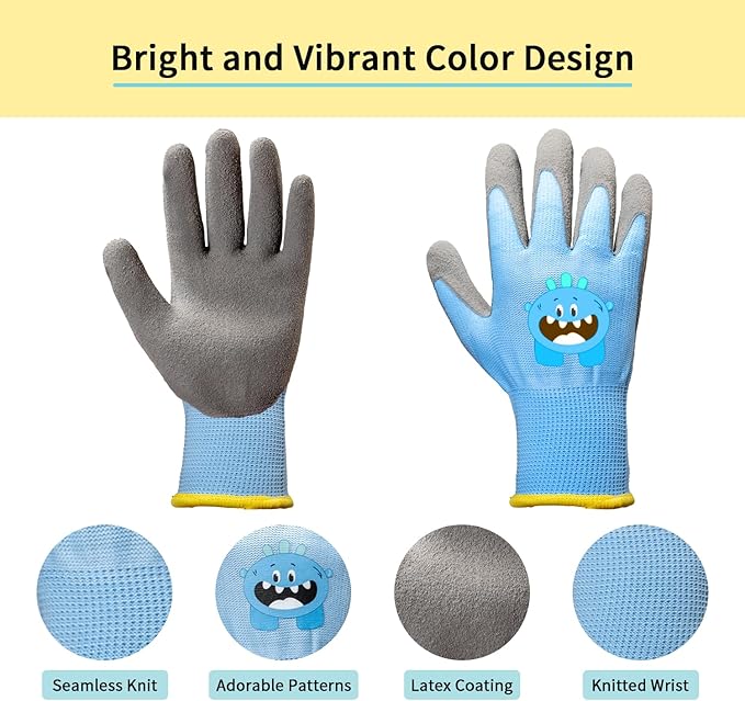 PROMEDIX P Kids Gardening Gloves – Rubber Coated Work Gloves for Children Age 3-5,Soft & Breathable for Outdoor Play & DIY