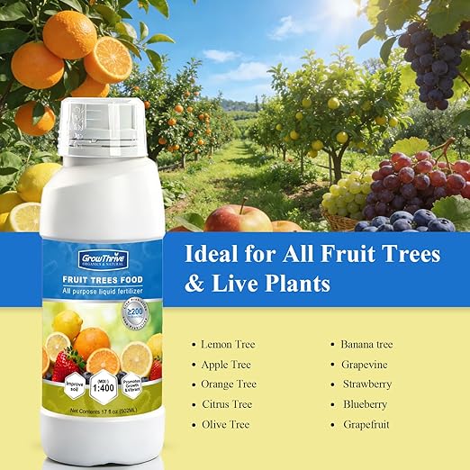 Organic Fruit Tree Fertilizer, Microbial Probiotic Plant Nutrient 17oz (502ml) – Natural Bio-Fermented Liquid Plant Food for Citrus, Lemon, Blueberry, Strawberry & Olive Tree, with Measuring Cup