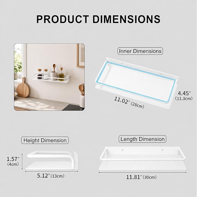 RFOUO 12 Inch Small Metal Wall Shelf with Guard Rail,White,1 Pack | Small Bathroom Shelf, Wall Mounted, Aluminum Floating Shelf, For Toothbrush Perfume Spice,Bathroom Bedroom Kitchen