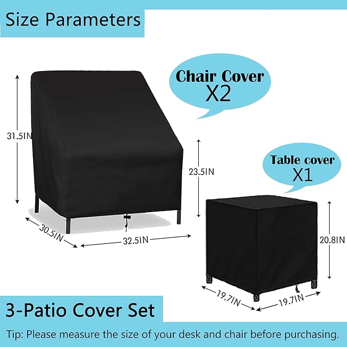 Patio Furniture Chair Covers Set, 3PCS Outdoor Garden Furniture Sofa Cover with 420D Durable Waterproof, Fit for Outdoor Wicker/Rattan Chair Conversation Sets