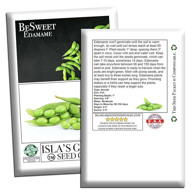 BeSweet Edamame Seeds for Planting (Vegetable Soybean, Glycine max) – 25+ Non GMO & Heirloom Seeds by Isla’s Garden Seeds, Sweet Tender Pods, Easy Home Growing, Garden Gift Idea
