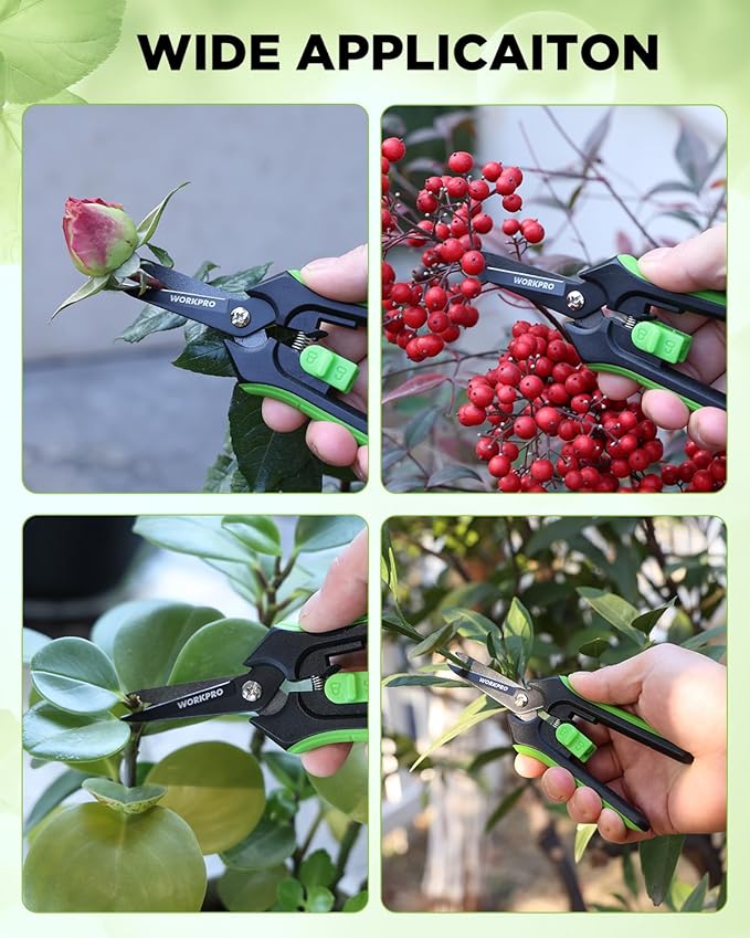WORKPRO 6-Inch Pruning Shears, Sharp Gardening Scissors for Precise Cuts, High-Carbon Steel Plant Shears with Safety Lock, Garden Clippers for Cutting Flowers, Trimming Plants, Picking Fruits