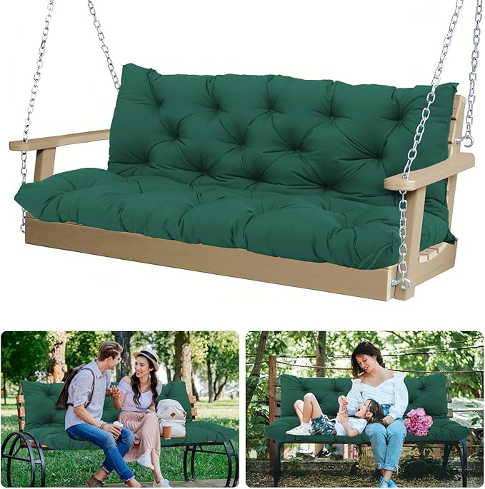 Porch Swing Cushions 48 inch Waterproof Outdoor 2 Seater Replacement Cushions with Backrest Thicken 5" Cushions for Porch Swing for Patio,Outdoor,Backyard and Garden(Dark Green 48×40×5inch)