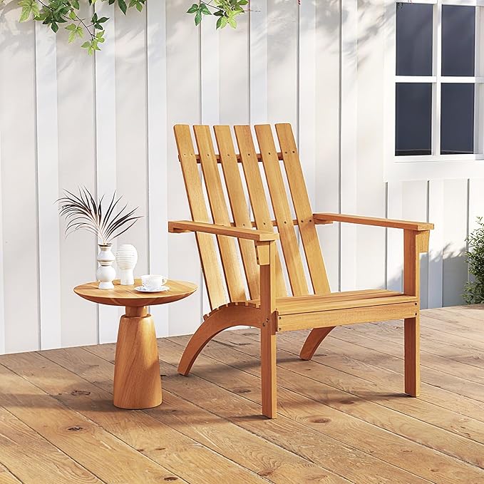 Tangkula Outdoor Adirondack Chair, Solid Acacia Wood Fire Pit Chair with Inclined Backrest, Curved Seat & Wide Armrests, Wooden Lawn Chair for Porch, Patio, Garden, Backyard, Deck (2, Natural)