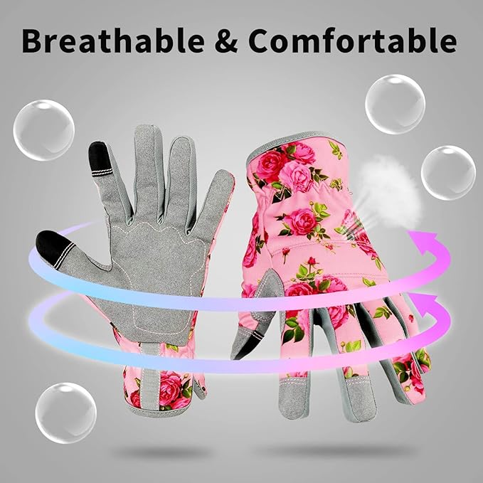 YRTSH Leather Gardening Gloves for Women, Flexible Breathable Garden Gloves,Thorn Proof Working Gloves for Weeding, Digging and Pruning, Medium, Pink