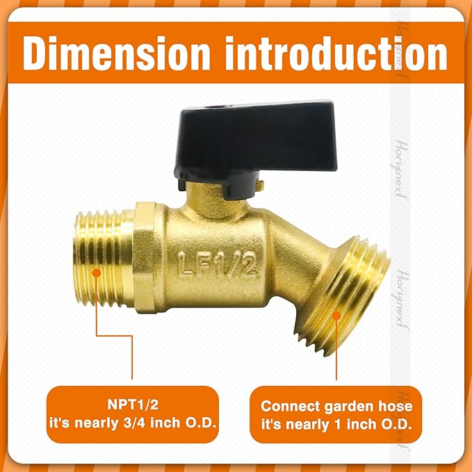 garden hose bibb, npt 1/2 thread inlet GHT3/4 O.D. thread outlet outdoor spigot, brass shut off valve for water pipe draining rain barrel bucket ibc tank. (1 pc)
