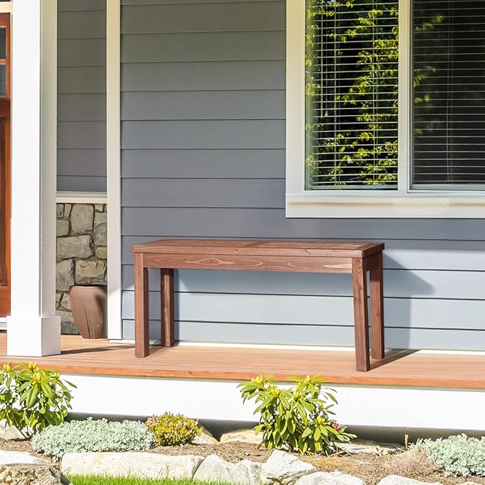 VINGLI Outdoor Wooden Bench, 45” Porch Bench Outdoor Backless Garden Bench, Small Outdoor Bench for Deck Patio Entryway (Brown, 45in)