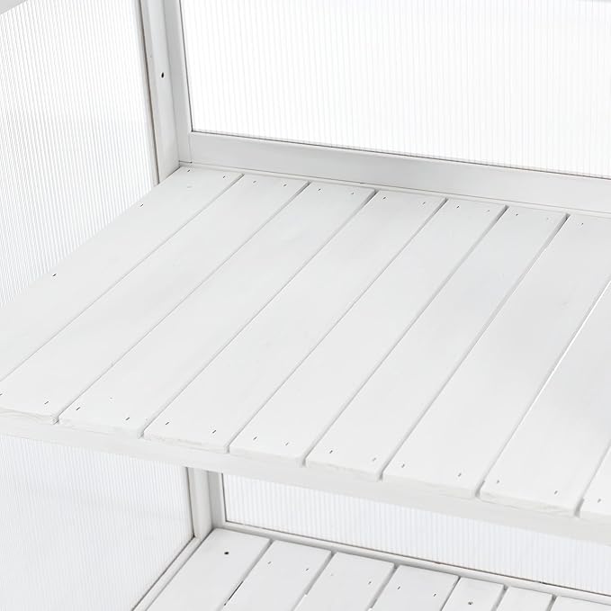 62inch Height Wood Large Greenhouse Balcony Portable Cold Frame with Wheels and Adjustable Shelves for Outdoor Indoor Use (White-023, 1)