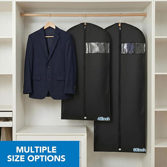 Dntorx 1 Pack Garment Bags with Clear Window, 60" Clothes Covers with Zipper, Transparent Hanging Suit & Coat Covers for Closet Storage, Jackets, Dresses, Windbreakers