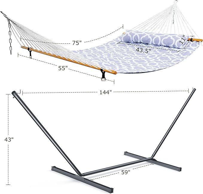 ANAGOO Double Hammock with Stand, Heavy Duty Outdoor Hammock for Two, 500 LBS Capacity, Stable Steel Frame with Balance Strap, Easy Tool-Free Assembly for Patio, Garden, Backyard & Beach,Round Gray