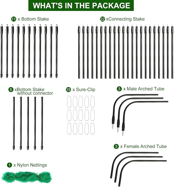 FOLLOOK Cucumber Trellis for Raised Bed, 5x5ft Metal Garden Trellis Climbing Plants Outdoor Tomato Plant Support Grape Vegetables Squash Bean Pea Cucumber Trellis, with Netting, Black
