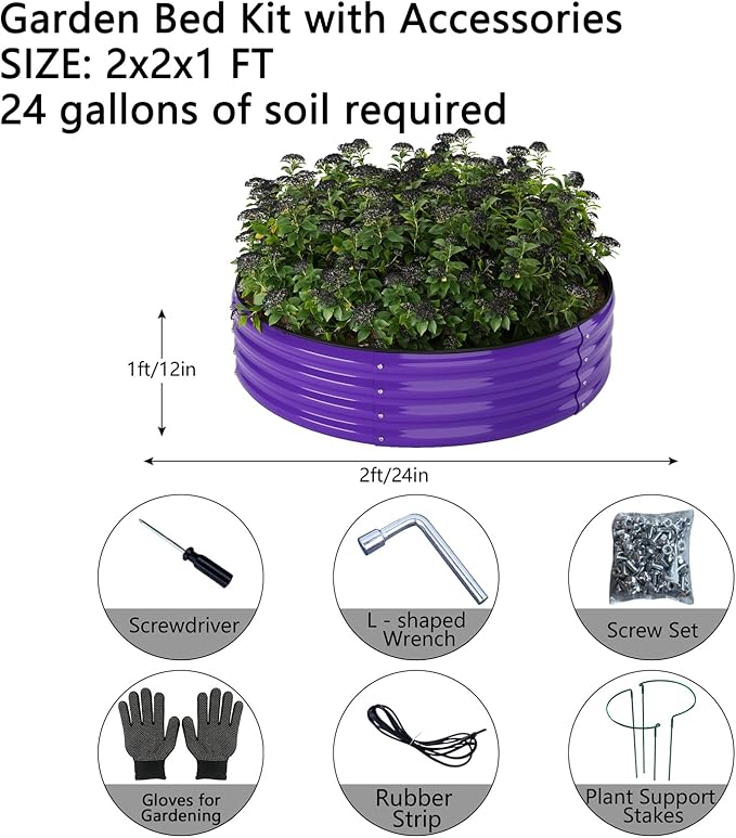 ZFHgarden Galvanized Metal Planter Raised Garden Bed Kit for Gardening Outdoor Garden Box Raised Flower Bed 2PC Purple 2X2X1FT