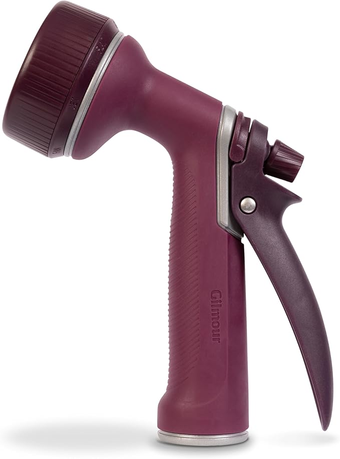 Gilmour Medium Duty Garden Hose Nozzle with 7 Adjustable Spray Patterns, Water Hose Nozzle for Watering Garden or Lawn, Eggplant