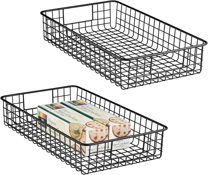 mDesign Wide Wire Storage Basket for Kitchen, Pantry, Cabinet - Pack of 2, Matte Black ?