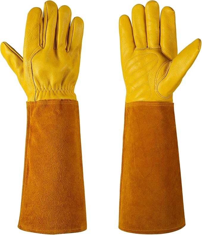 Acdyion Thorn Proof Gardening Gloves for Rose Pruning - Long Cowhide Leather with Forearm Protection Unisex(Butter Yellow,X-Large)