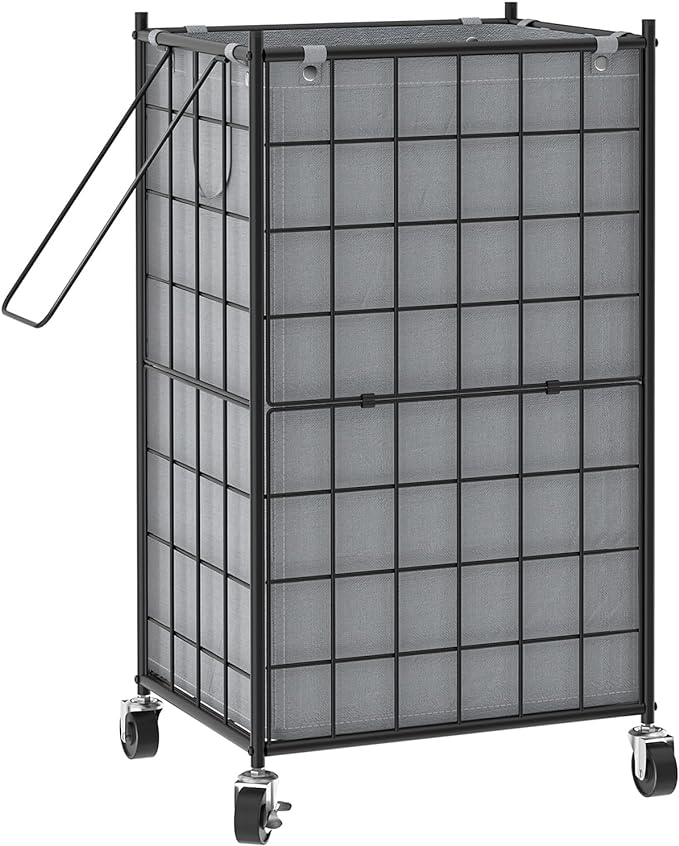 WOWLIVE Rolling Laundry Basket, Metal Wire Frame Laundry Hamper with Wheels | Hamper with Removable Bag, 100L Dirty Clothes Hamper Organizer Dorm Room Storage for Bedroom, Bathroom, Grey