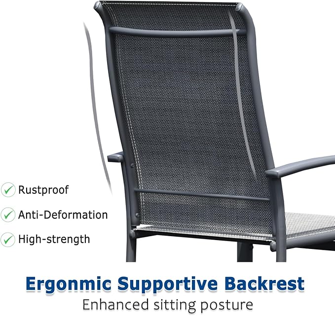 Patio Chairs Set of 2, Outdoor Chairs for Patio with High Back, Metal Outdoor Dining Chair with Armrest for Lawn Deck Garden Balcony Porch Backyard, Grey
