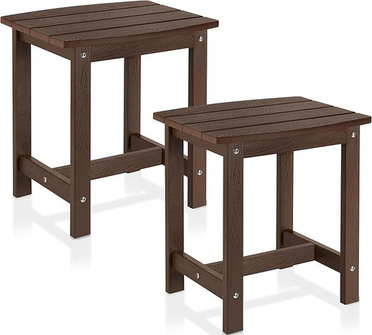 Y&M Outdoor Side Table, HIPS Adirondack Small Single Table, Waterproof Square Outside Table, Balcony Modern End Tables for Patio, Pool, Beach, Porch, Deck, Indoor or Outdoor Use (Coffee, 2 Pack)