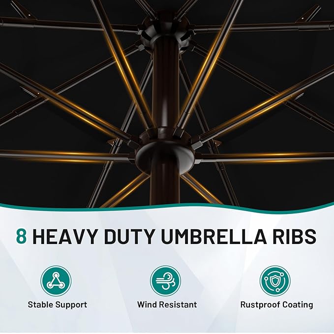 AreShark 12FT 3-Tiers Patio Umbrella with Valance, Outdoor with Crank, Large Outdoor Market Umbrellas Vented with 8 Sturdy Ribs, Patio Table Umbrellas for Garden, Deck, Backyard, Pool, Black