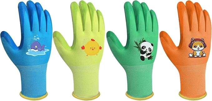 Kids-Gardening-Gloves for Age 3-12, Rubber-Coated Garden Yard Work-Gloves for Children Toddlers Boys & Girls