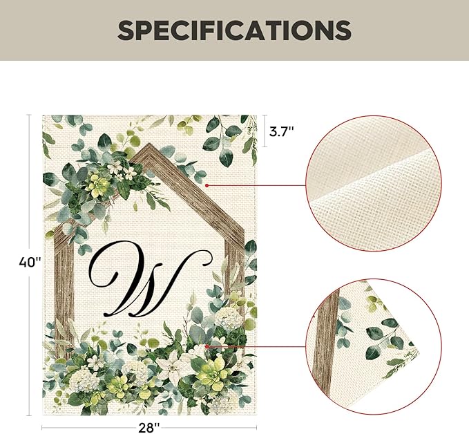 AVOIN colorlife Initial Letter W Monogram House Flag 28x40 Inch Double Sided Outside, Spring Floral Family Last Name Yard Decoration