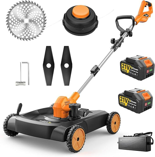 3-in-1 Cordless Lawn Mower, 3000W Brushless String Trimmer & Wheeled Edger Combo Kit, 18.9 Inch, 3 Blades for Lawn Weeds Shrubs, Adjustable Height & Angle Electric Weed Wacker Garden Tools