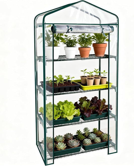 Worth Garden 50% Extra Wide Mini Greenhouse 4 Tier Portable Plant Green House 40in Wide -Sturdy Gardening Shelves with PVC Cover - Indoor & Outdoor Wheatgrass Growing - 19″x40″x63″