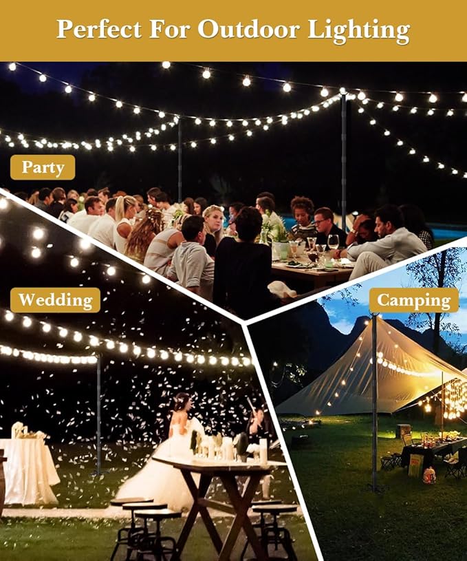 10Ft String Light Poles for Hard Surfaces, Outdoor Light Stand for Backyard, Garden & Patio Party Lighting, Heavy-Duty Metal Poles with Waterproof Finish, Rustproof & Adjustable