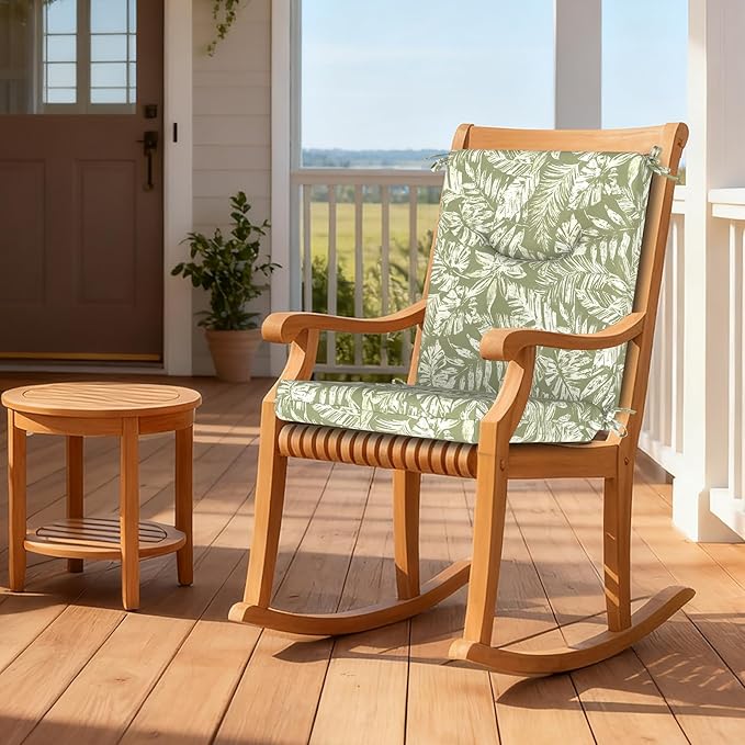 DYTXIII Outdoor High Back Chair Cushions Set of 2, 44x20 in Water Repellent Patio Seat Cushions with Elastic Sponge, All Weather Cushions for Rocking, Dining Chairs, Patio Furniture - Tropical Green