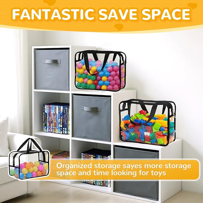 8 Packs Large Toy Storage Bags with Labels, Reusable Clear PVC Board Game Storage, Travel Waterproof Organizer Bags with Zipper for Building Blocks, Puzzle, Kids Books(4 large & 4 Extra Large)