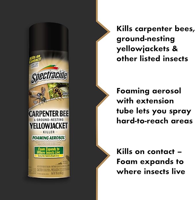 Spectracide Carpenter Bee And Ground-Nesting Yellowjacket Killer Foaming Aerosol 16 Ounces, Expands To Where Insects Live, 12 Pack