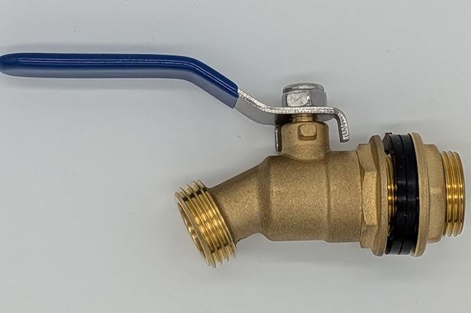 Brass Rain Barrel Spigot Valve, 3/4" NPT to 3/4" GHT Thread, Blue Handle Ball Valve for Garden Hose Connection