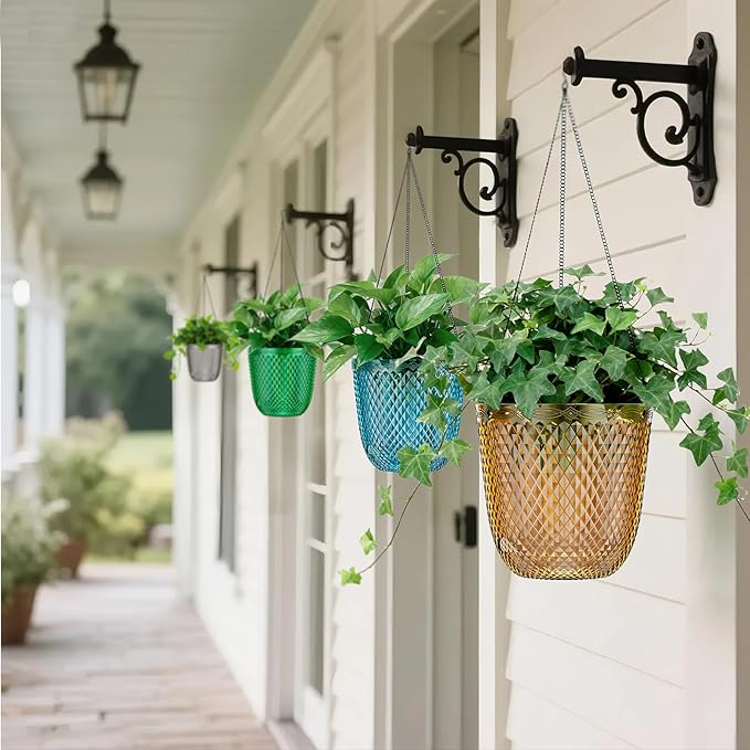 QCQHDU Self Watering Hanging Pots, 2 Pack 5.7 Inch Hanging Planters for Plants Indoor, Flower Pots with Drainage Holes and 3 Hooks Chains for Garden Home (Gold)