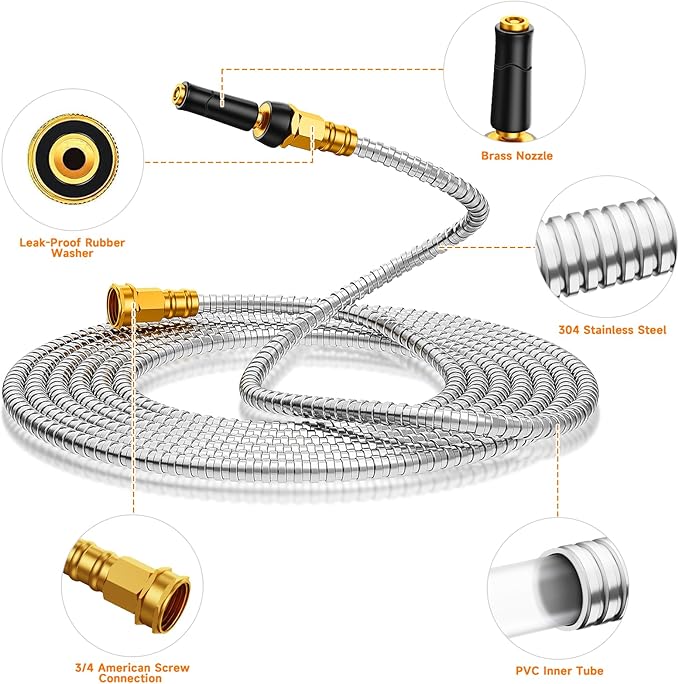 Rosy Earth Metal Garden Hose 150 FT - 304 Stainless Steel Water Hose 150 FT - Expandable Short Flexible Garden Hose,no Kink Explosion, no Bite