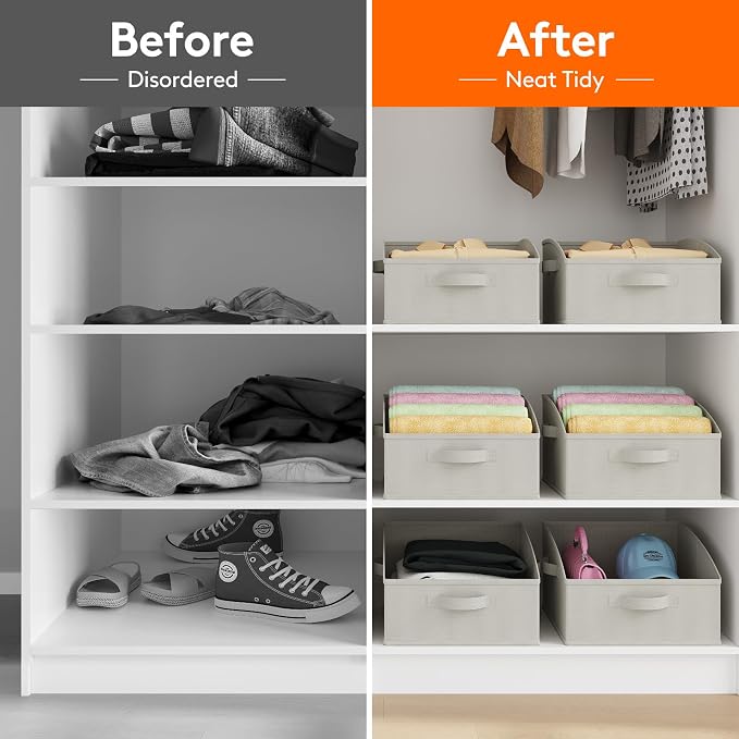 Lifewit Trapezoid Closet Storage Bin for Shelf, 6 Packs 16L, Light Gray