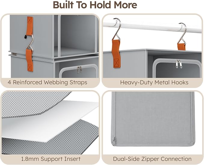 Homsorout 6-Tier Modular Hanging Closet Organizer Shelves, Grey