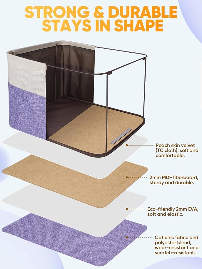 BALEINE 4 Pack Fabric Closet Storage Bins for Shelves, Linen Closet Organizers and Storage, Decorative Baskets for Organizing, Shelf, Clothes, Home, Office (Lavender, 14''x10''x8.5'')