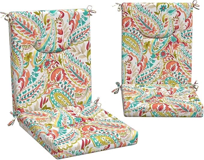 DYTXIII Outdoor High Back Chair Cushions Set of 2, 44x20 in Water Repellent Patio Seat Cushions with Elastic Sponge, All Weather Cushions for Rocking, Dining Chairs, Patio Furniture - Pretty Paisley