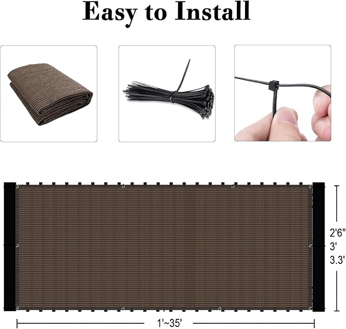 SUNLAX Custom Size 2.5'x8' Brown Fence Covering Privacy Screen Windscreen with Bindings & Grommets, Heavy Duty for Commercial and Residential, 90% Blockage, Cable Zip Ties Included