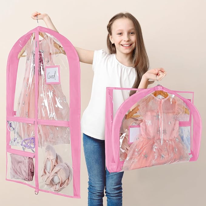 Univivi 35 Inch Dance Costume Garment Bags for Dancers, Clear Pink