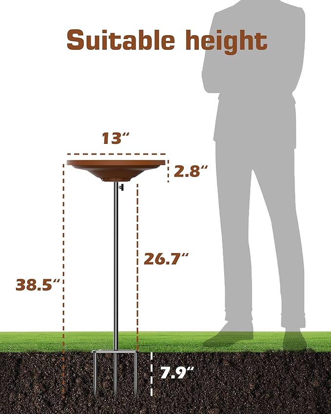 Bird Baths for Outdoors, Detachable Birdbaths for The Garden Clearance, Freestanding Bird Baths for Outdoors Heavy Duty, Bird Bath Bowl Spa & Birdfeeder with Metal Stake Stand, Circle Shape (Brown)