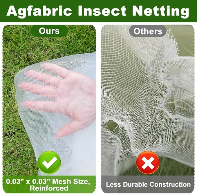 Agfabric Garden Netting 16'x30' Insect Pest Barrier Bird Netting for Garden Protection,Row Cover Mesh Netting for Vegetables Fruit Trees and Plants,White