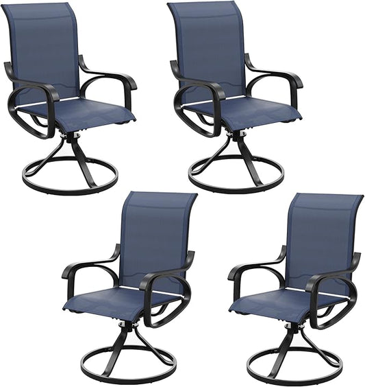 Patio Swivel Chairs Set of 4, All Weather Outdoor Rocking Chair with Textilene Breathable Back, Metal Frame, Patio Dining Chair for Backyard, Garde, Porch and Deck (4, Dark Blue)