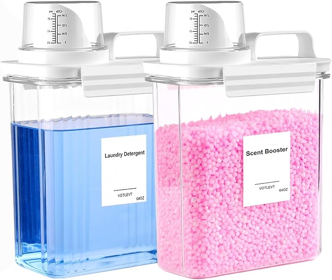 64 OZ Laundry Detergent Dispenser, Liquid Laundry Soap Dispenser, Fabric Softener Dispenser, Scent Booster/Laundry Powder Holder & Container, Laundry Room Organization and Storage, 2PACK