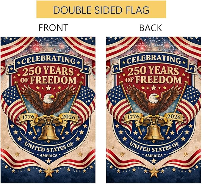 BLKWHT 250 Years America Garden Flag 12x18 Vertical Double Sided USA 250th Anniversary Freedom Eagle Banner Patriotic 4th of July Outside Decorations Burlap Yard Flag BW866