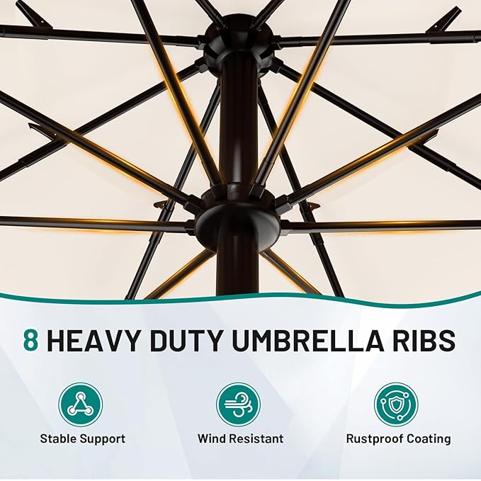 AreShark 9FT 3-Tiers Patio Umbrella with Valance, Outdoor Umbrellas with Crank/Tilt, Table Market Umbrella Vented w/ 8 Sturdy Ribs for Garden, Deck, Backyard, and Pool, Cream White
