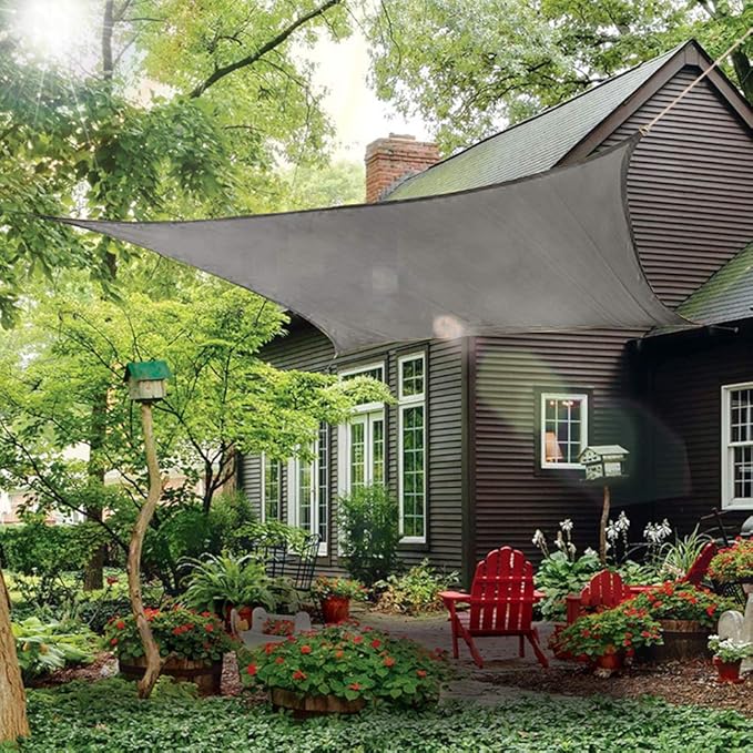 Sun Shade Sail Canopy, Patio Shade Cloth Outdoor Cover - Sunshade Fabric Awning Shelter for Pergola Backyard Garden Carport (Grey, 12' x 16' Rectangle)